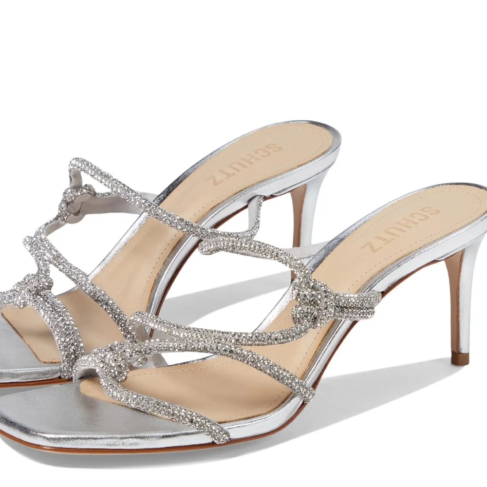 SCHUTZ Metallic Silver Embellished Heels